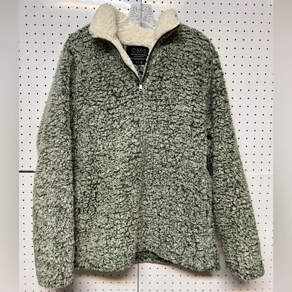Green Fluffy Sherpa Quarter Zip SZ L